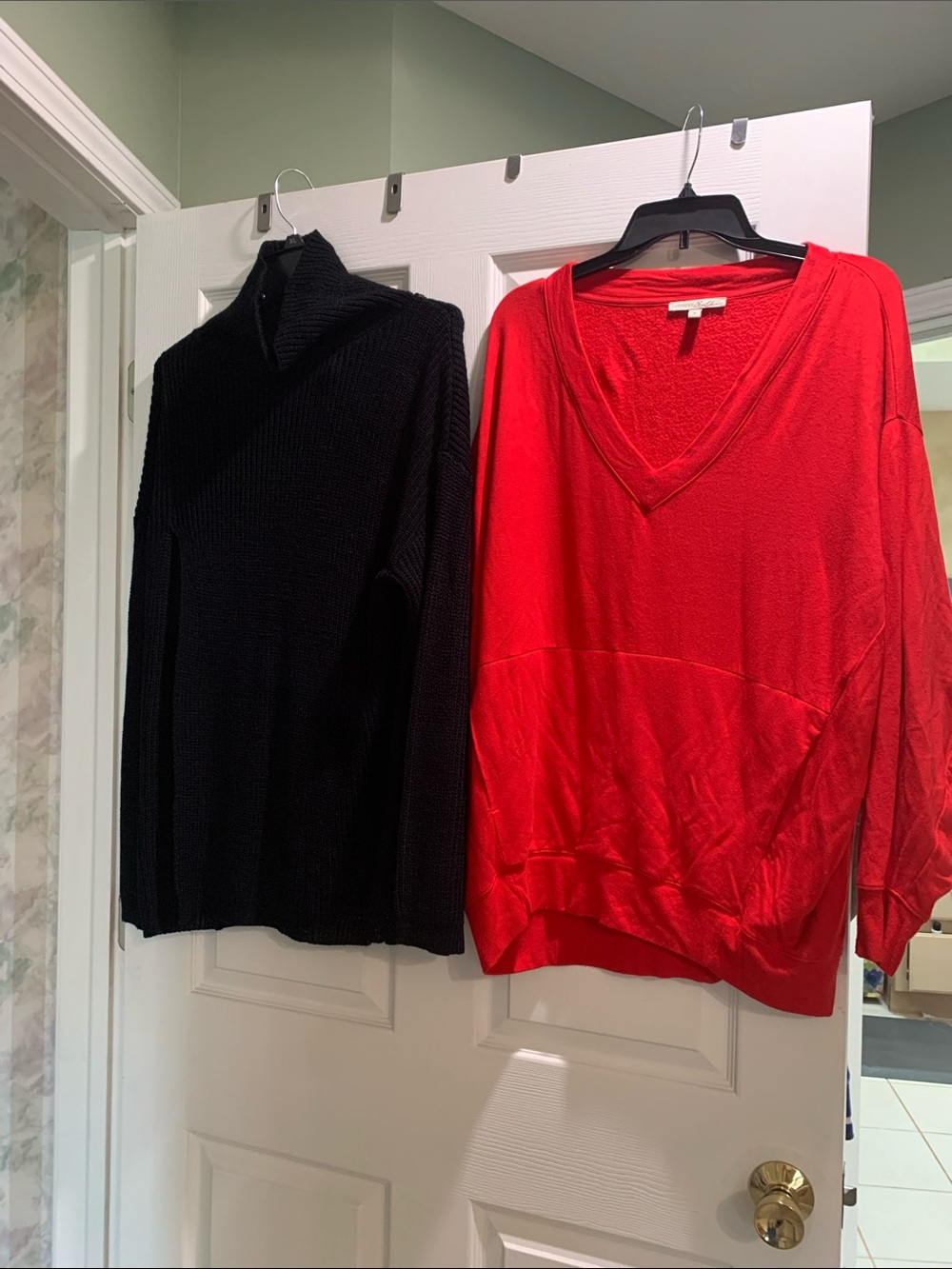 Express Women's Black Turtleneck and Red V-Neck Sweaters - Black, Red